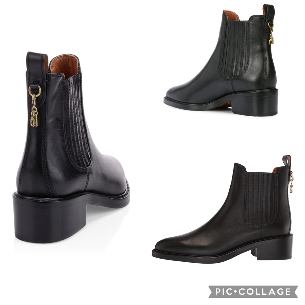 SALE💥💥 COACH Bowery Chelsea Block Heel Ankle Boots Genuine Leather Black - Picture 3 of 13